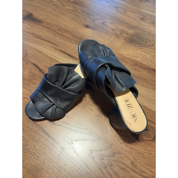 NIC+ZOE Poppy Women 8 M Black Leather Peep Toe Bow Block Heel - Picture 2 of 16
